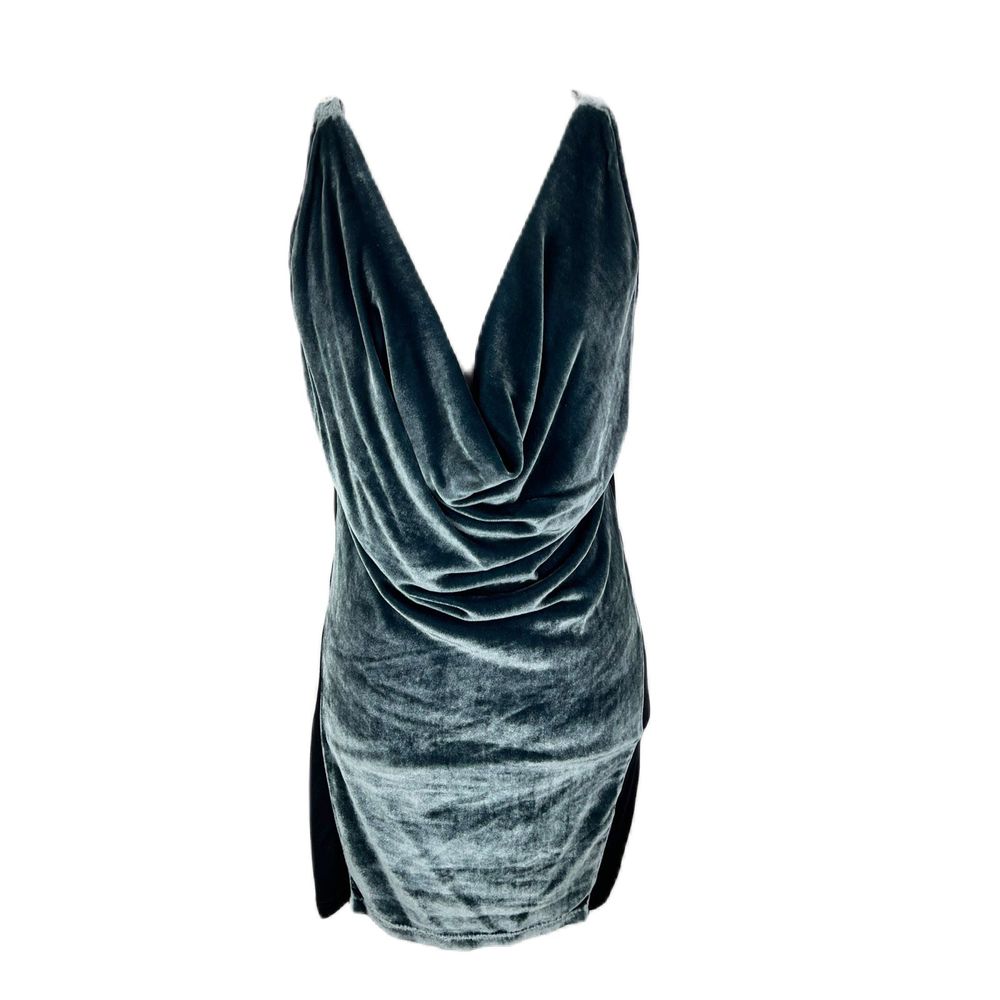 Flounce tbd Dress Women Large Green Velvet Velour Cowl Neck Sleeveless Mini